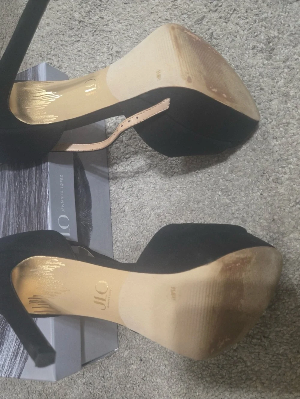 Jennifer Lopez Black Open-Toe Ankle Strap Stilettos